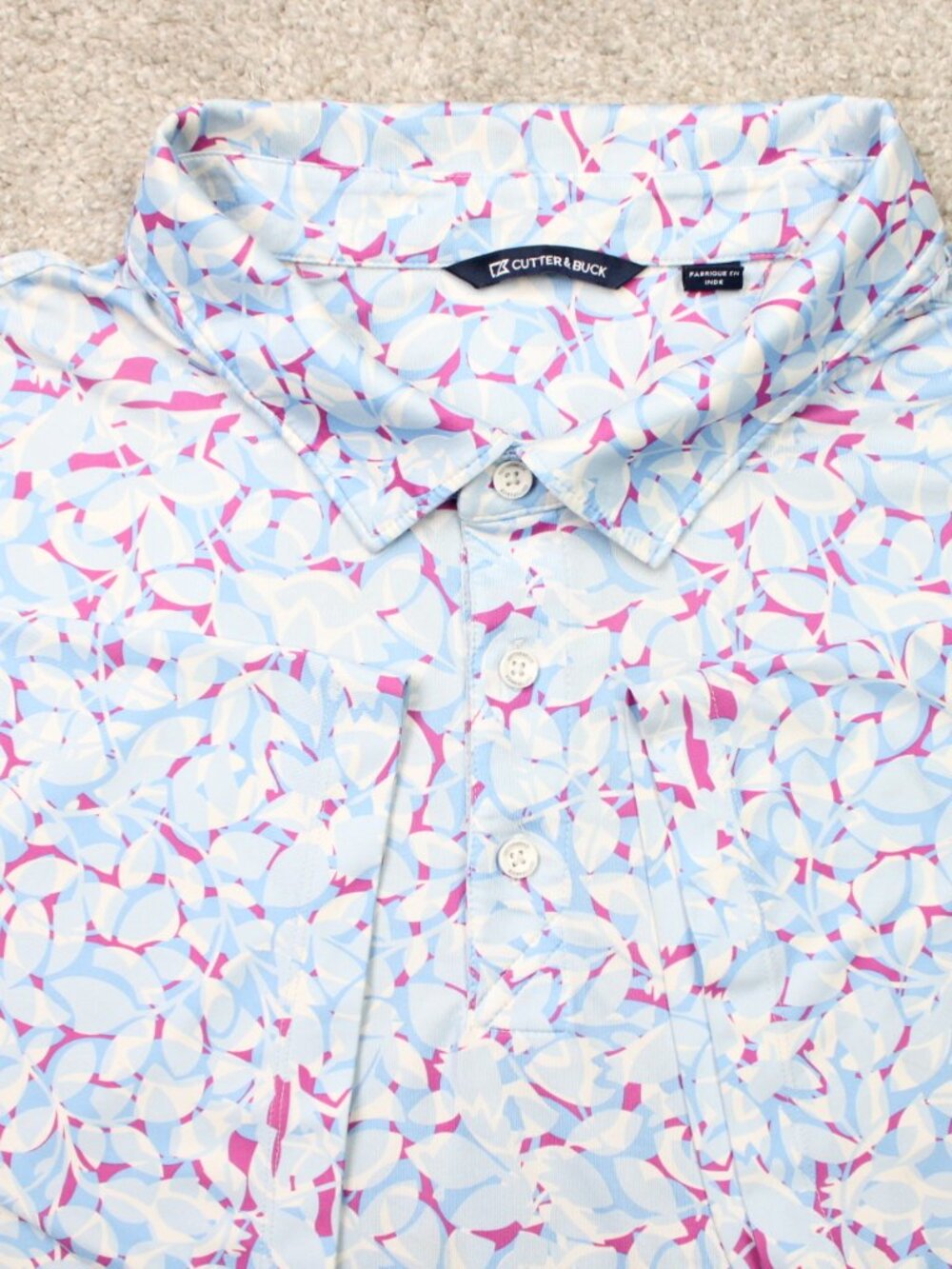 Cutter & Buck Polo Shirt Mens 4XT Tall Pink/Blue Floral Stretch Short Sleeve